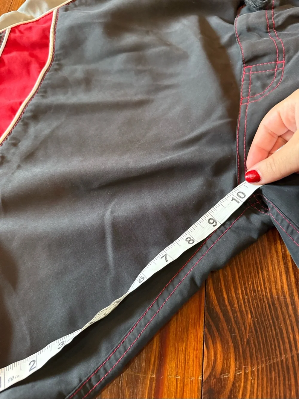 Arizona Jean Company Black Swim Board Shorts with Red and Gray Panels